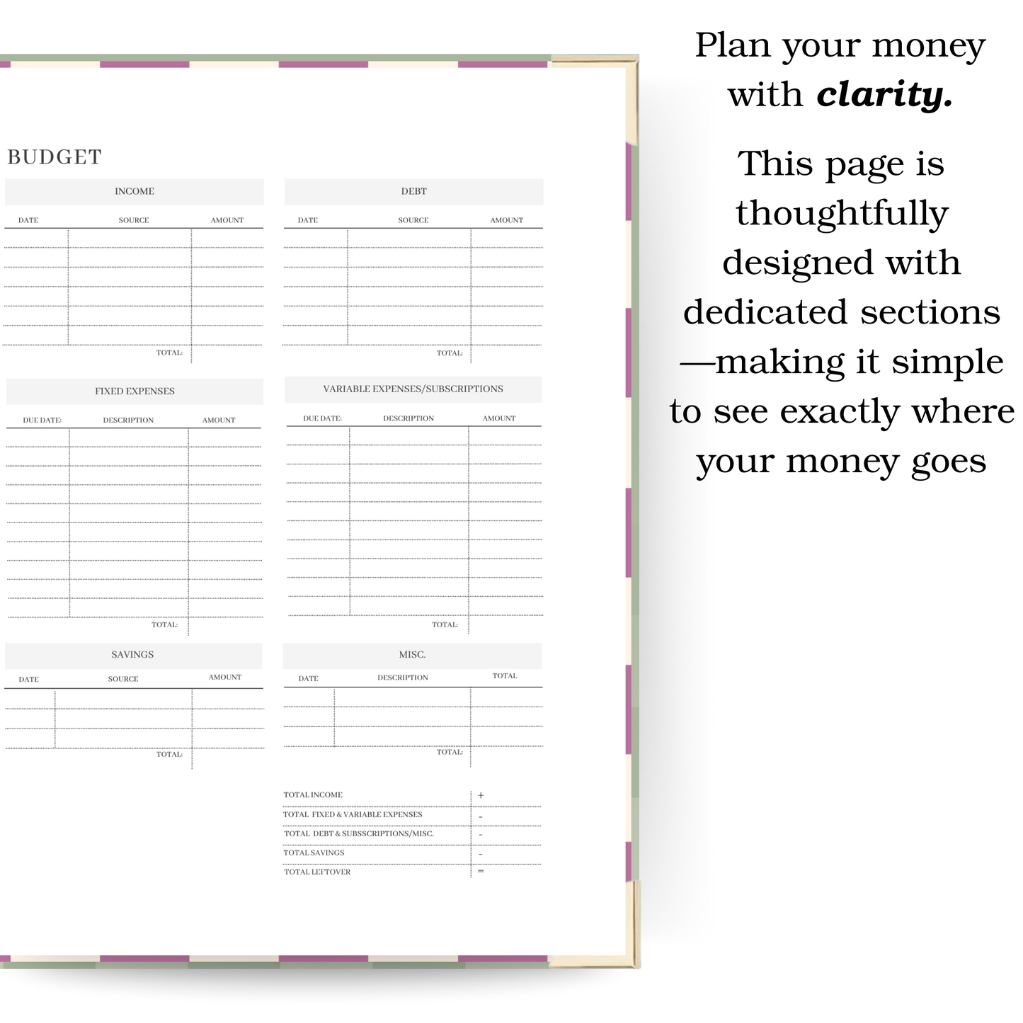 *Pre Order* Mint Check | Undated Weekly Planner – Horizontal & Vertical Layouts